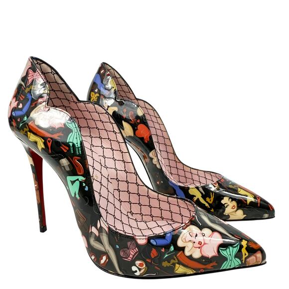 New Christian Louboutin Hot Chick Dr Bored Patent Leather Pumps Black Size 37 - Picture 2 of 10